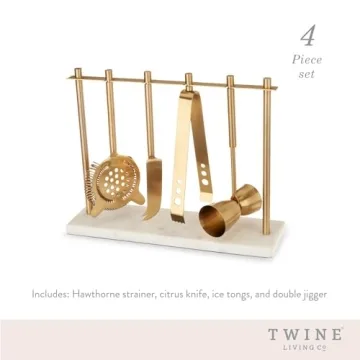 Twine Gold Barware Set - Elegant Cocktail Tools with Marble Stand