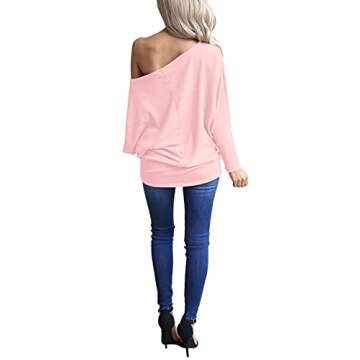 Stylish INFITTY Women’s One Shoulder Long Sleeve Top in Pink