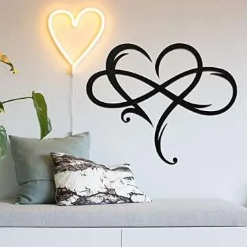 AOOLVY Infinity Heart Wall Decor, Unique Infinity Heart Metal Art Wall Decor Love Sign Steel Wall Pl...
