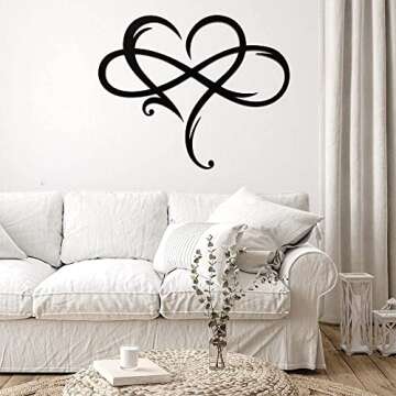 AOOLVY Infinity Heart Wall Decor, Unique Infinity Heart Metal Art Wall Decor Love Sign Steel Wall Plaques Bedroom Ornaments for Home Wedding Decor, Room Living Room Decoration (Black, 15.7x14inch)