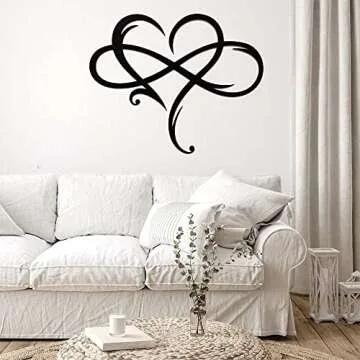 AOOLVY Infinity Heart Wall Decor, Unique Infinity Heart Metal Art Wall Decor Love Sign Steel Wall Plaques Bedroom Ornaments for Home Wedding Decor, Room Living Room Decoration (Black, 15.7x14inch)