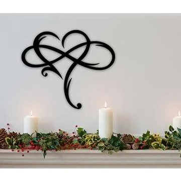 AOOLVY Infinity Heart Wall Decor, Unique Infinity Heart Metal Art Wall Decor Love Sign Steel Wall Plaques Bedroom Ornaments for Home Wedding Decor, Room Living Room Decoration (Black, 15.7x14inch)