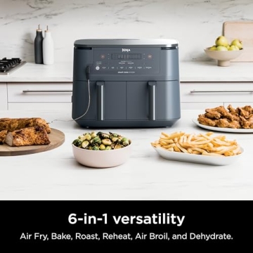 Ninja Air Fryer with Smart Thermometer - 10 QT DualZone Technology for Effortless Cooking