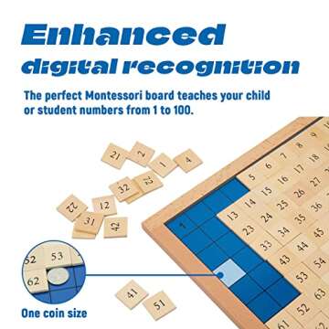 Montessori Toys for 3+ Year Old Hundred Board, Consecutive Counting Numbers 1-100 for Learning & Edu...