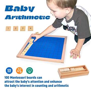 Montessori Toys for 3+ Year Old Hundred Board, Consecutive Counting Numbers 1-100 for Learning & Educational Toy- Math Games Board,Montessori Math Materials for Large Size 13.7" X 13.7 "X 0.4"