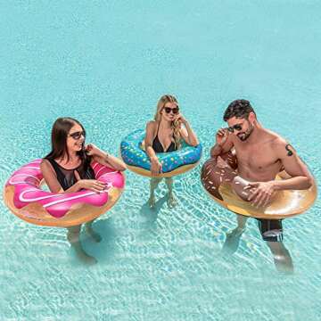 JOYIN Donut Pool Float with Glitters 32.5” (3 Pack), Funny Tube Toys for Swimming Pool Party and Donut Party Supplies