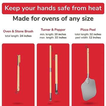 Senwosa Pizza Oven Accessories Set - 3 Piece Pizza Making Kit with Pizza Peel, Pizza Oven & Stone Brush with Scraper, Turning Fork & Bubble Popper - Tools for Indoor Outdoor Brick Wood Gas Ovens