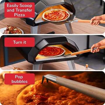 Senwosa Pizza Oven Accessories Set - 3 Piece Pizza Making Kit with Pizza Peel, Pizza Oven & Stone Brush with Scraper, Turning Fork & Bubble Popper - Tools for Indoor Outdoor Brick Wood Gas Ovens
