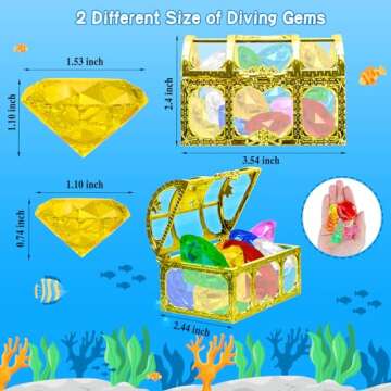 MGparty 24pcs Diving Gem Pool Toys Colorful Diamonds Set with Treasures Pirate Box Summer Toy Underw...