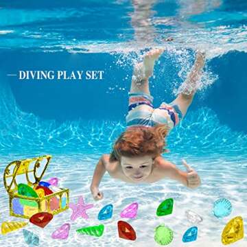 MGparty 24pcs Diving Gem Pool Toys Colorful Diamonds Set with Treasures Pirate Box Summer Toy Underwater Swimming Toys for Boys and Girls Pool Games Water Toys