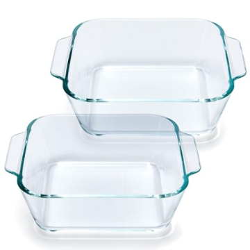 Small Casserole Dishes 2 Pack - 5 Inch Square Glass Baking Dishes with Handles