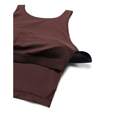 CRZ YOGA Butterluxe Womens High Neck Longline Sports Bra - U Back Padded Crop Workout Tank Top with Built in Pads Taupe Small