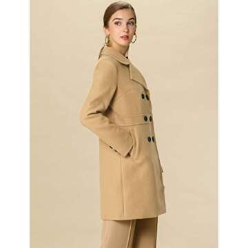 Allegra K Women's 2024 Winter Outerwear Mid-Long Double Breasted Pea Coat X-Small Camel