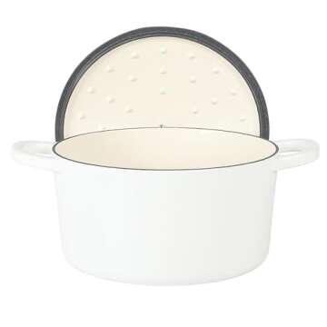 Crock Pot Artisan 6-Quart Round European Enameled Dutch Oven Pot With Lid - Matte Linen White w/Gold Knob