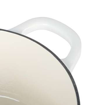 Crock Pot Artisan 6-Quart Round European Enameled Dutch Oven Pot With Lid - Matte Linen White w/Gold Knob