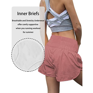 AUTOMET Women's High Waisted Athletic Shorts in Light Wine Red