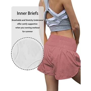 AUTOMET Women's High Waisted Athletic Shorts in Light Wine Red