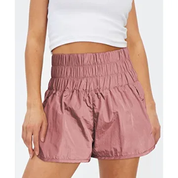 AUTOMET Women's High Waisted Athletic Shorts in Light Wine Red