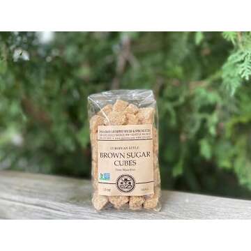 India Tree Brown Sugar Cubes, 1.1 Pound Jar, European Style Cane Sugar From Mauritius, Rough Cut Unrefined Brown Sugar