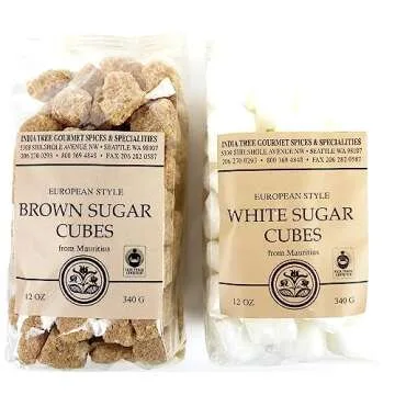 India Tree Brown Sugar Cubes, 1.1 Pound Jar, European Style Cane Sugar From Mauritius, Rough Cut Unrefined Brown Sugar