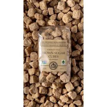 India Tree Brown Sugar Cubes, 1.1 Pound Jar, European Style Cane Sugar From Mauritius, Rough Cut Unrefined Brown Sugar
