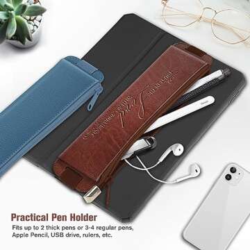 FINPAC 2-Pack Elastic Pencil Case for Notebook, Leather Pen Holder Stationery Zipper Bag for Pencils, Markers, Pen Pouch w/Elastic Band for Bible Journaling, Planners, Tablets