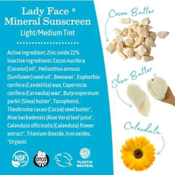 Earth Mama Lady Face® Tinted Mineral Sunscreen Stick SPF 40 Set |Contains Certified Organic Shea and Coca Butter | Foundation + Concealer + Contour, Blends with Most Skin Tones, 2-Pack