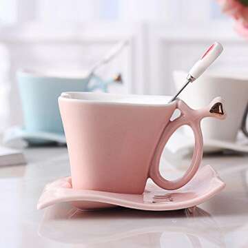 UUOUU Heart-Shaped Ceramic Coffee Mug Set with Spoon - Perfect Gift for Lovers