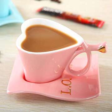Charming Heart-Shaped Ceramic Coffee Mug Set for Lovers