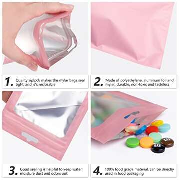 Resealable Mylar Bags with Zipper and Window - 100 Pcs