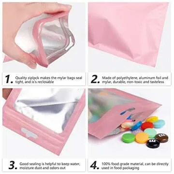 Resealable Mylar Bags with Zipper and Window - 100 Pcs