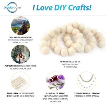 Glaciart One Christmas Decoration Felt Ball Garland - Decor for Christmas, Birthday, Wedding Parties...