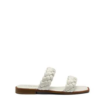 DREAM PAIRS Women's SDSS2319W Braided Sandals Slip on Slides Two Straps Square Toe Dressy for Summer White Size 8