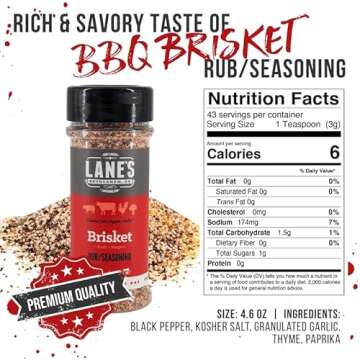 Lane's Brisket Rub Seasoning, All-Natural Championship Butt Rub Seasoning, Perfect for Burger, Steaks, and Pork Rubs for Smoking, Made in USA, 4.6 Oz