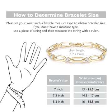 shinelab Golden-Plated Paperclip Bracelet for Women Couple Bracelets with CZ Chain Strand Jewelry Gift for Men_7.5inches