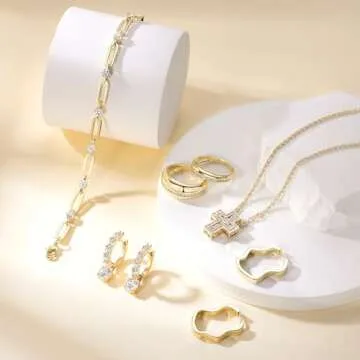 shinelab Golden-Plated Paperclip Bracelet for Women Couple Bracelets with CZ Chain Strand Jewelry Gift for Men_7.5inches