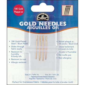 DMC 6126 Gold Tapestry Hand Needles - Size 24/26 - 4/Pkg