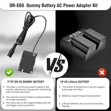 F1TP ACK-E6 AC Power Supply Adapter DR-E6 DC Coupker Kit LP-E6N Dummy Battery for Canon EOS 90D 80D ...