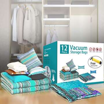 12Pcs Vacuum Seal Bags with Hand Pump for Ultimate Storage