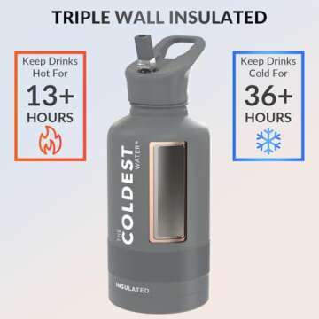 Coldest Sports Water Bottle with Straw Lid Vacuum Insulated Stainless Steel Metal Thermos Bottles Re...