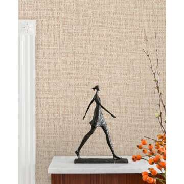 Guvana 15.7"×394" Textured Wallpaper Beige Grasscloth Peel and Stick Wall Paper Linen Embossing Con...