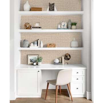 Guvana 15.7"×394" Textured Wallpaper Beige Grasscloth Peel and Stick Wall Paper Linen Embossing Contact Paper Self Adhesive Vintage DIY Removable Wallpaper for Accent Wall Covering Vinyl Roll