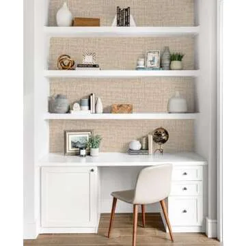 Guvana 15.7"×394" Textured Wallpaper Beige Grasscloth Peel and Stick Wall Paper Linen Embossing Contact Paper Self Adhesive Vintage DIY Removable Wallpaper for Accent Wall Covering Vinyl Roll