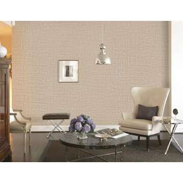 Guvana 15.7"×394" Textured Wallpaper Beige Grasscloth Peel and Stick Wall Paper Linen Embossing Contact Paper Self Adhesive Vintage DIY Removable Wallpaper for Accent Wall Covering Vinyl Roll