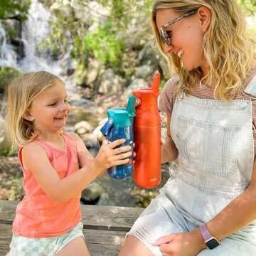 Zak Designs Harmony Water Bottle for Travel or At Home, 32oz Recycled Stainless Steel is Leak-Proof When Closed and Vacuum Insulated with Straw Lid and Carry Handle (Sienna Red)