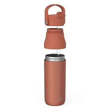Zak Designs Harmony Water Bottle for Travel or At Home, 32oz Recycled Stainless Steel is Leak-Proof When Closed and Vacuum Insulated with Straw Lid and Carry Handle (Sienna Red)