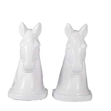 A&B Home Set of 2 White Horse Bookends Decorative Centerpiece Contemporary Style Horse Head Book End...