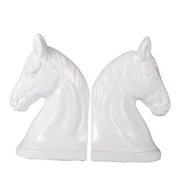 A&B Home Set of 2 White Horse Bookends Decorative Centerpiece Contemporary Style Horse Head Book Ends Home Office Living Room Glossy White 10"