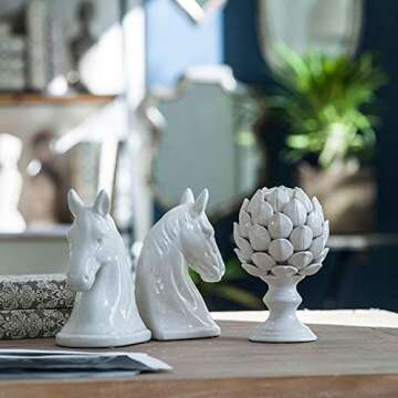 A&B Home Set of 2 White Horse Bookends Decorative Centerpiece Contemporary Style Horse Head Book Ends Home Office Living Room Glossy White 10"