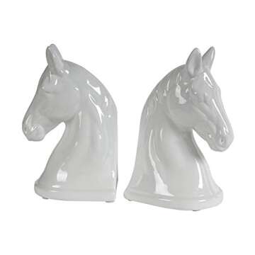 A&B Home Set of 2 White Horse Bookends Decorative Centerpiece Contemporary Style Horse Head Book Ends Home Office Living Room Glossy White 10"
